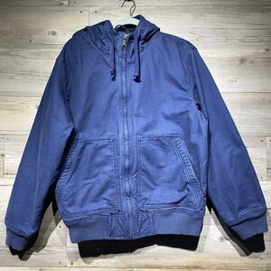 American Eagle Canvas Hooded Jacket Mens Medium Blue Lined Utility Zip-Up Rugged